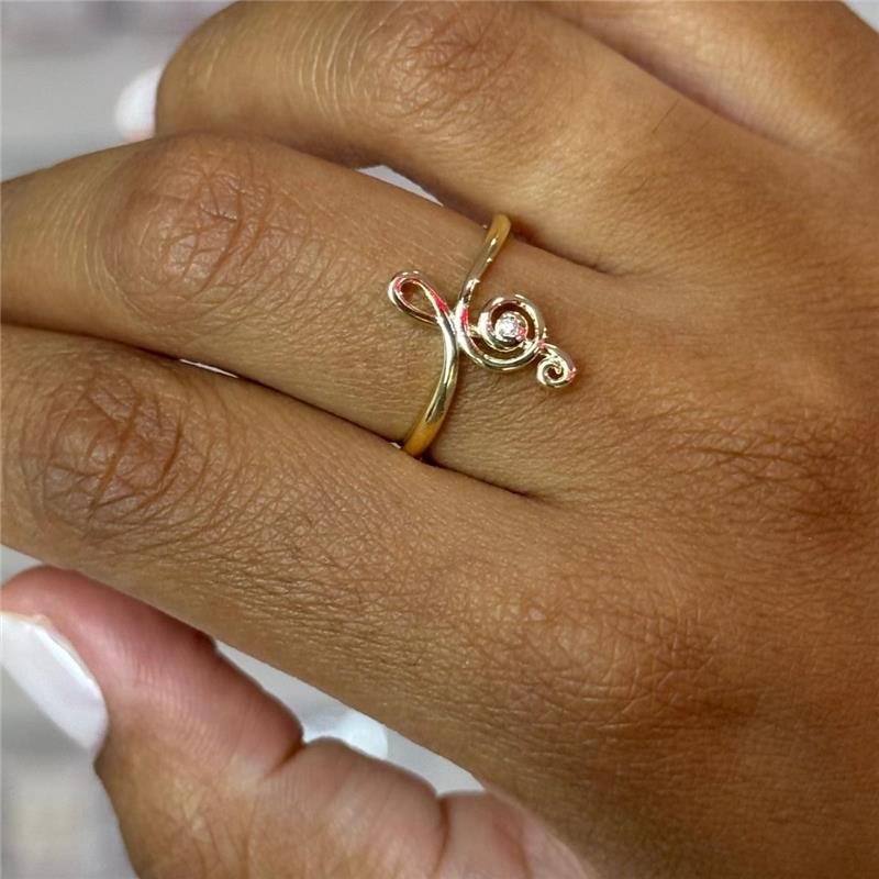 ANEL NOTA MUSICAL COM PEDRA DE ZIRCONIA FOLHEADO A OURO