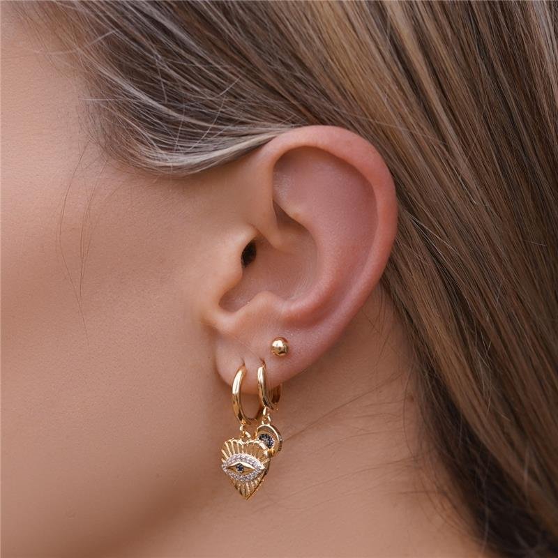 BRINCO CLICK PEQUENO COM OLHO GREGO E PEDRAS DE ZIRCÔNIAS FOLHEADO A OURO