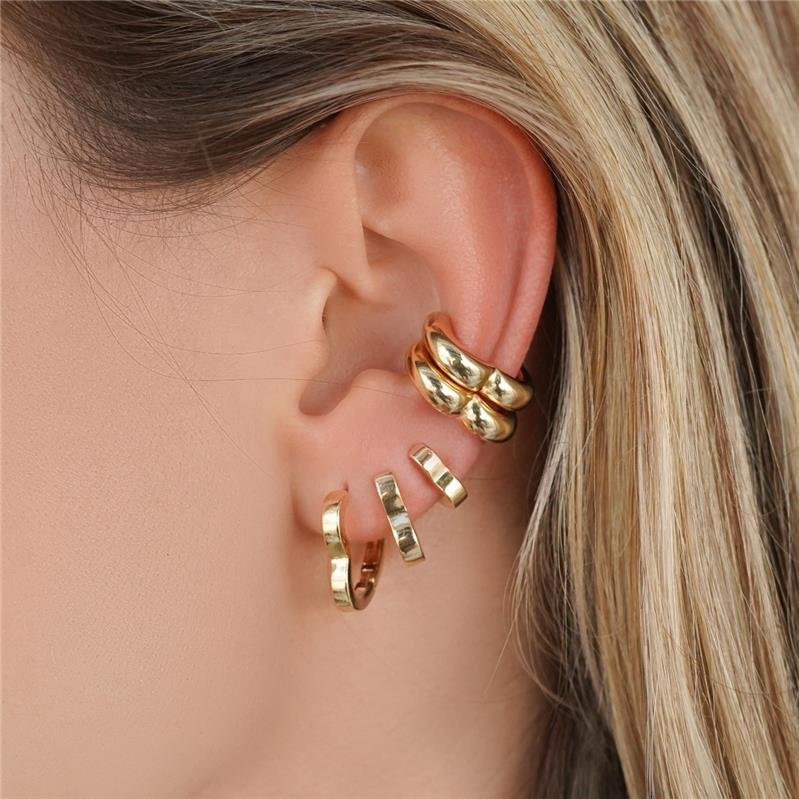 BRINCO CLIC CORAÇÃO LISO GRANDE FOLHEADO A OURO