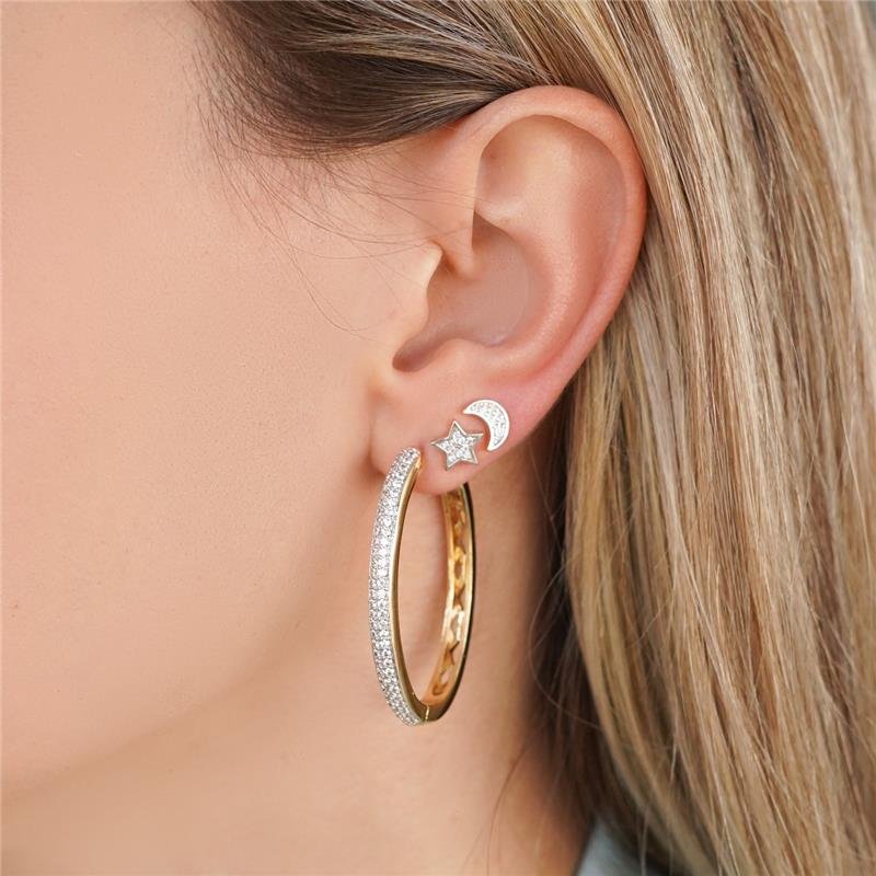 Brinco Argola Click Cravejada Com Zircônias Folheado A Ouro