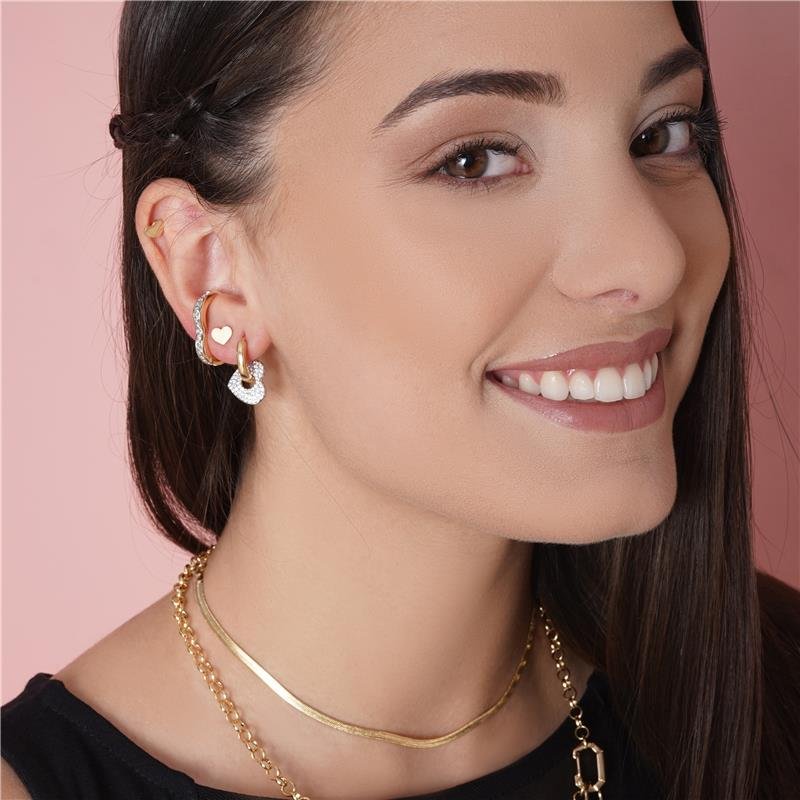 Brinco Piercing Coração Médio Zircônia Folheado A Ouro