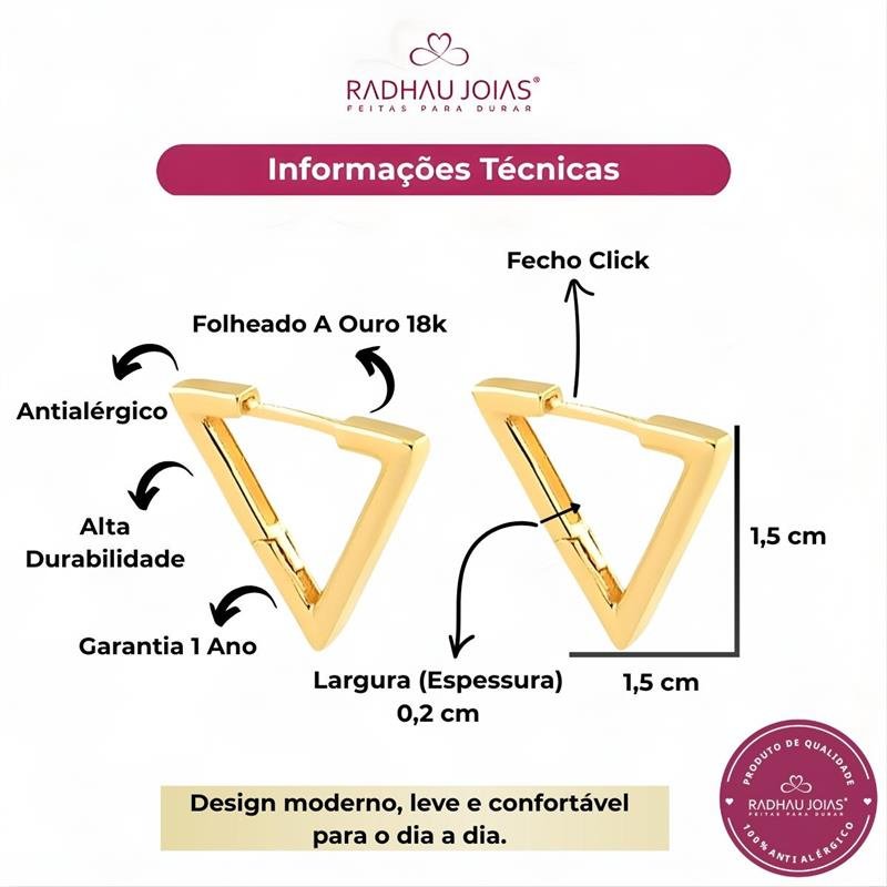 BRINCO CLICK TRIANGULO LISO FOLHEADO A OURO