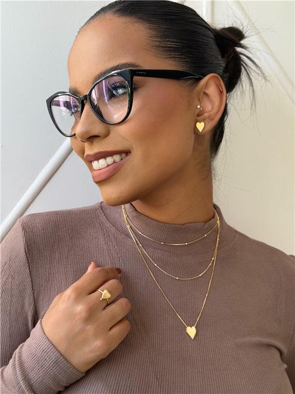 BRINCO CORAÇÃO LISO COM PEDRAS DE ZIRCÔNIA FOLHEADO A OURO