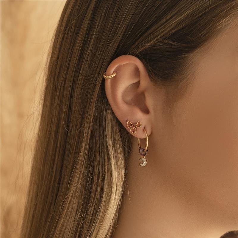 Brinco Três Corações Com Pedra Rose Folheado A Ouro