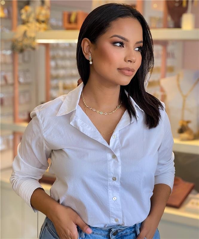 Brinco Ear Hook Com Pedras Coloridas Folheado A Ouro