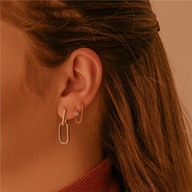 Brinco Liso Com Pedras Duas Formas De Uso Folheado a Ouro