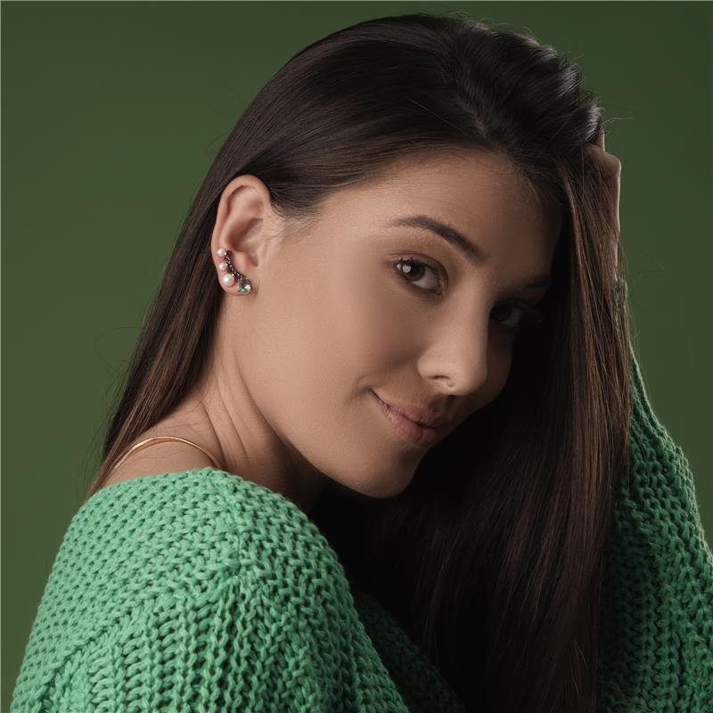 BRINCO EAR CUFF COM PEDRAS MULTICOLOR FOLHEADO A OURO