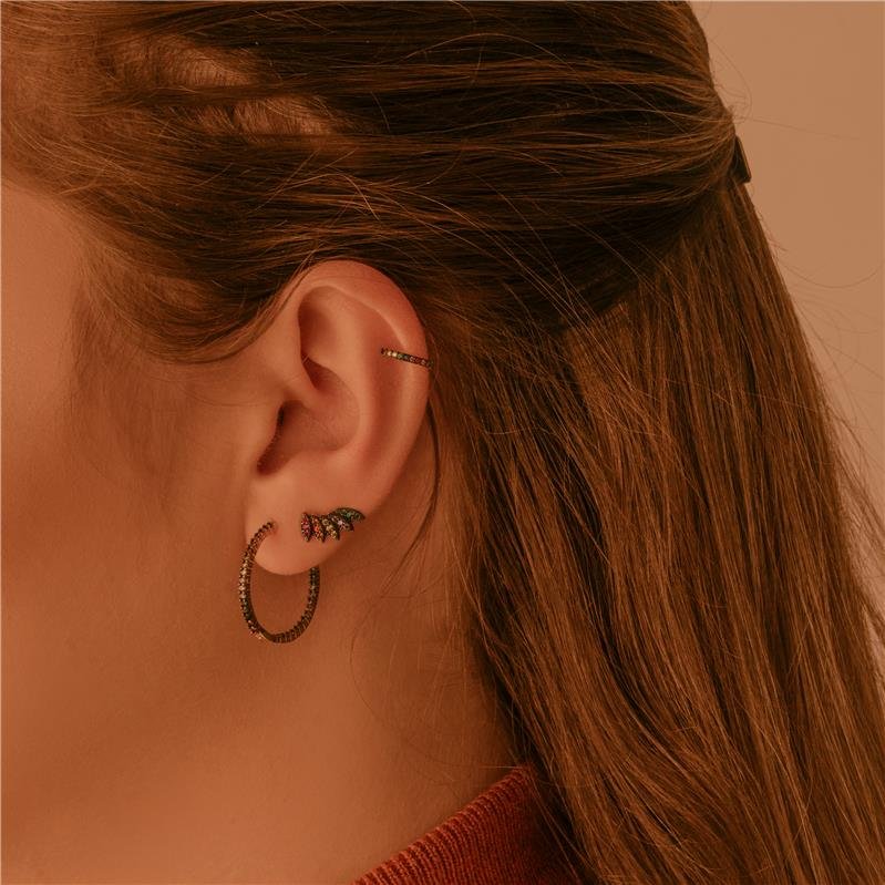 BRINCO PIERCING FAKE COM FILETE DE ZIRCÔNIAS MULTICOLOR FOLHEADO A OURO