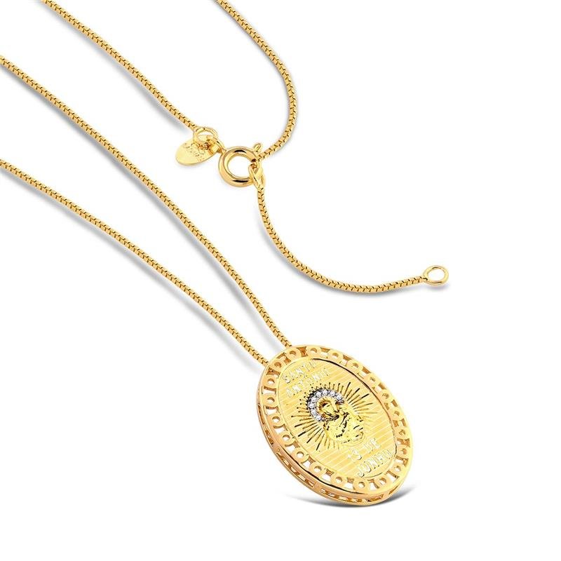 GARGANTILHA SANTO ANTONIO COM PEDRAS DE ZIRCÔNIAS CRISTAL FOLHEADO A OURO