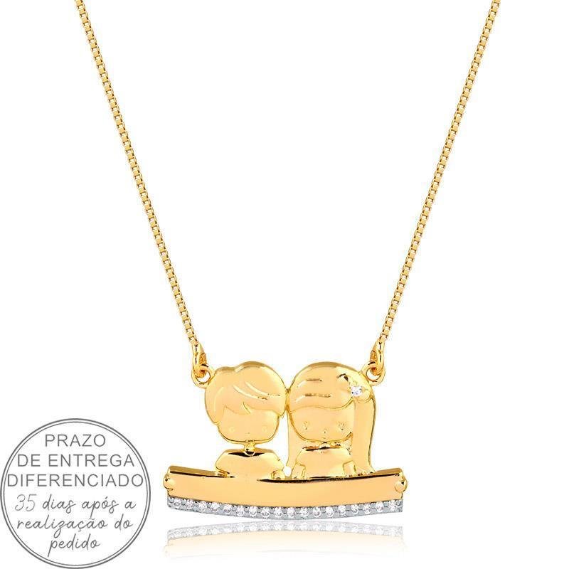 GARGANTILHA CASAL PERSONALIZÁVEL COM PEDRAS DE ZIRCÔNIAS FOLHEADA A OURO