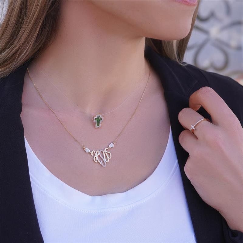 GARGANTILHA JESUS COM PEDRAS DE ZIRCONIA FOLHEADO A OURO