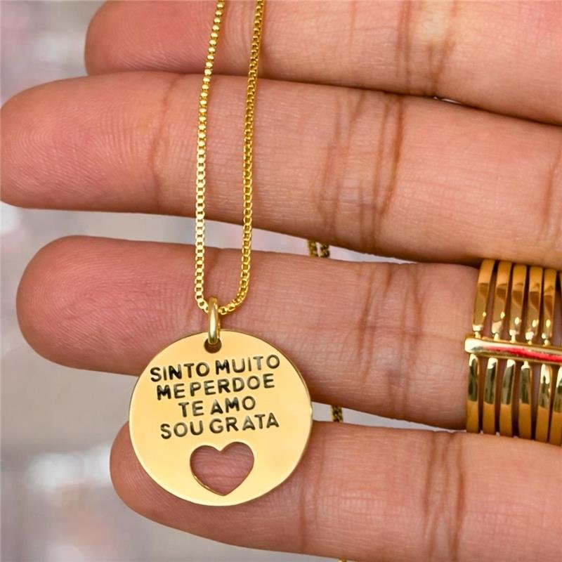 GARGANTILHA 40CM COM EXTENSOR DE 5CM COLEÇAO HOPONOPONO COM CONTRA-ARGOLA CRAVEJADA FOLHEADA A OURO