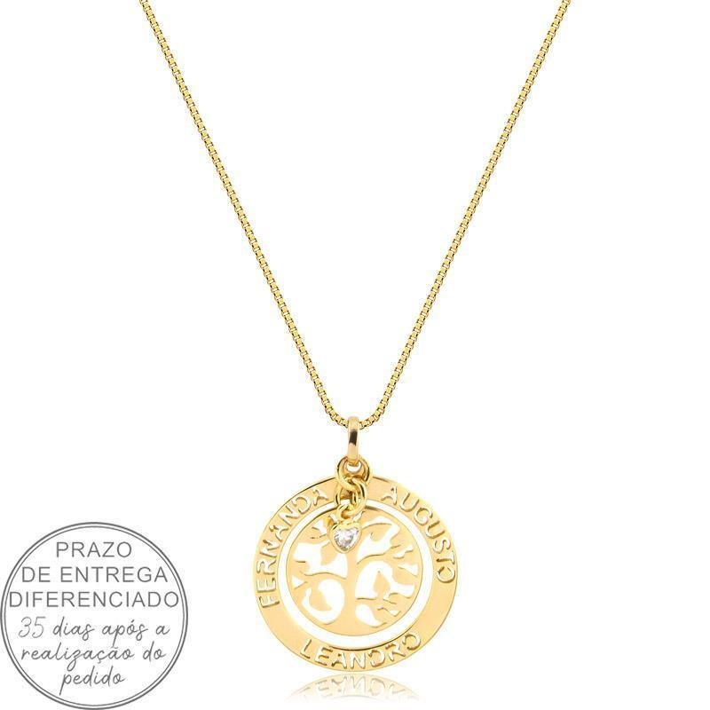 GARGANTILHA ARVORE DA VIDA PERSONALIZÁVEL COM PONTO DE LUZ FOLHEADO A OURO
