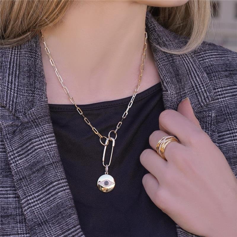 GARGANTILHA ELO CARTIER 45CM FECHAMENTO COM ALFINETE CRAVEJADO DE ZIRCONIAS FOLHEADA A OURO