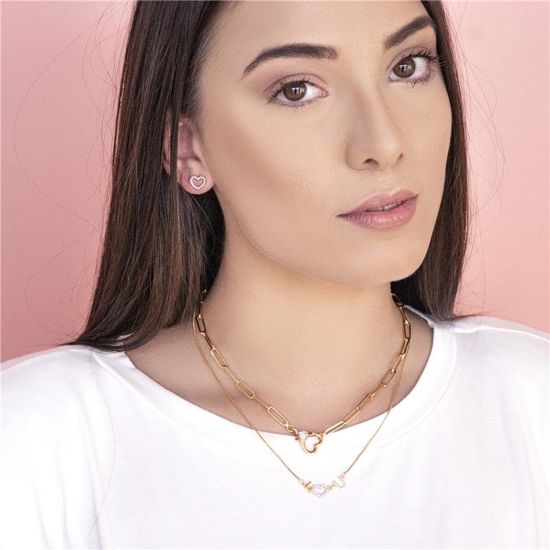 GARGANTILHA I LOVE YOU COM CORAÇÃO PEDRAS DE ZIRCONIA FOLHEADO A OURO