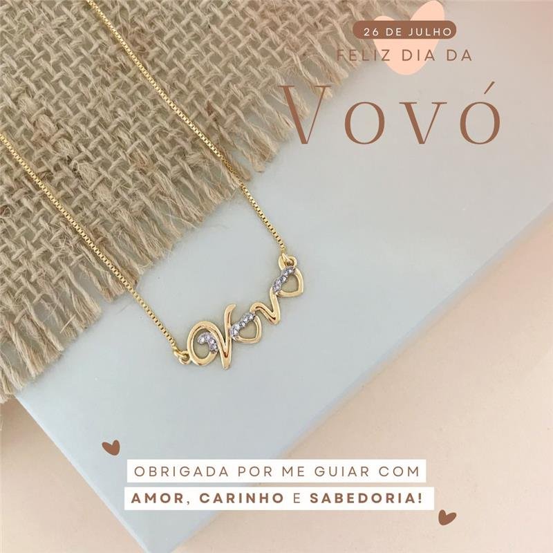 GARGANTILHA VOVÓ COM PEDRAS DE ZIRCÔNIA FOLHEADA A OURO