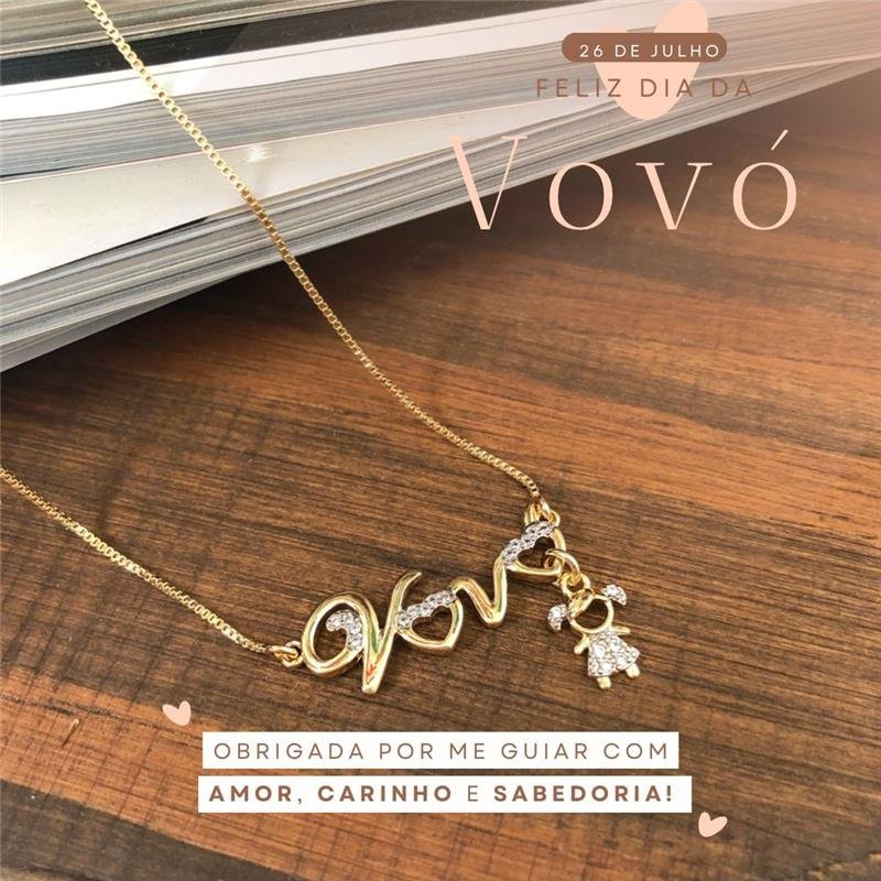 GARGANTILHA VOVÓ COM PEDRAS DE ZIRCÔNIA FOLHEADA A OURO