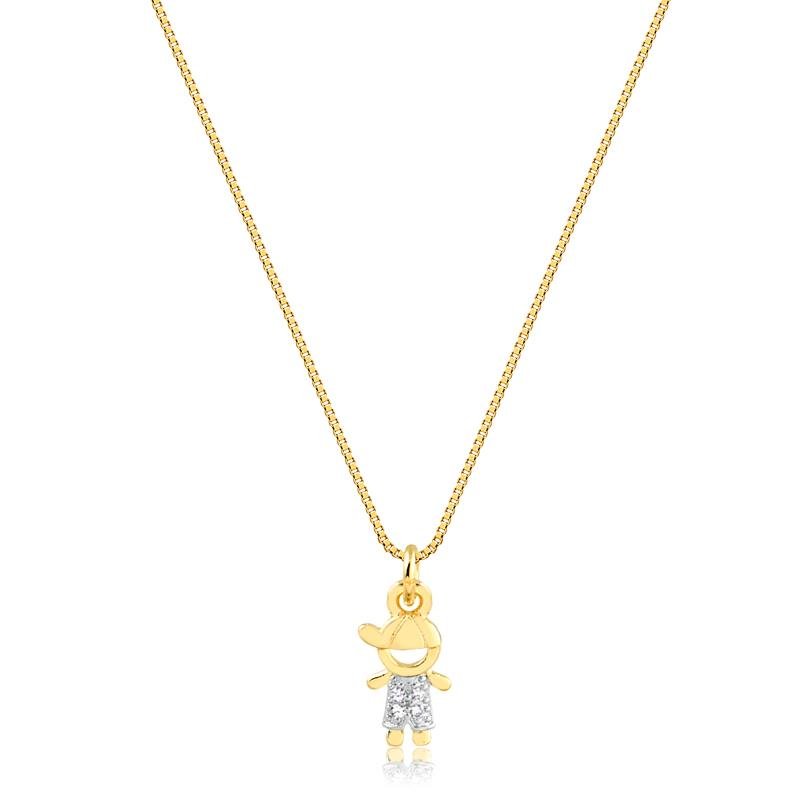 PINGENTE MENINO COM PEDRAS DE ZIRCÔNIA FOLHEADO A OURO