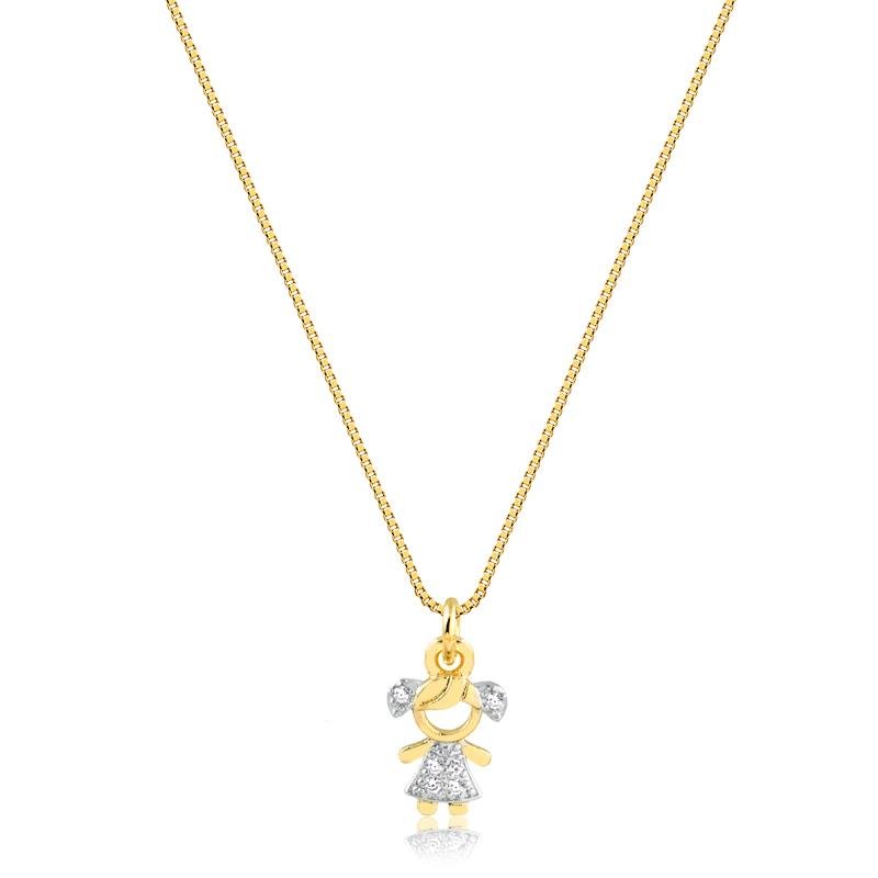 PINGENTE MENINA COM PEDRAS DE ZIRCÔNIA FOLHEADO A OURO