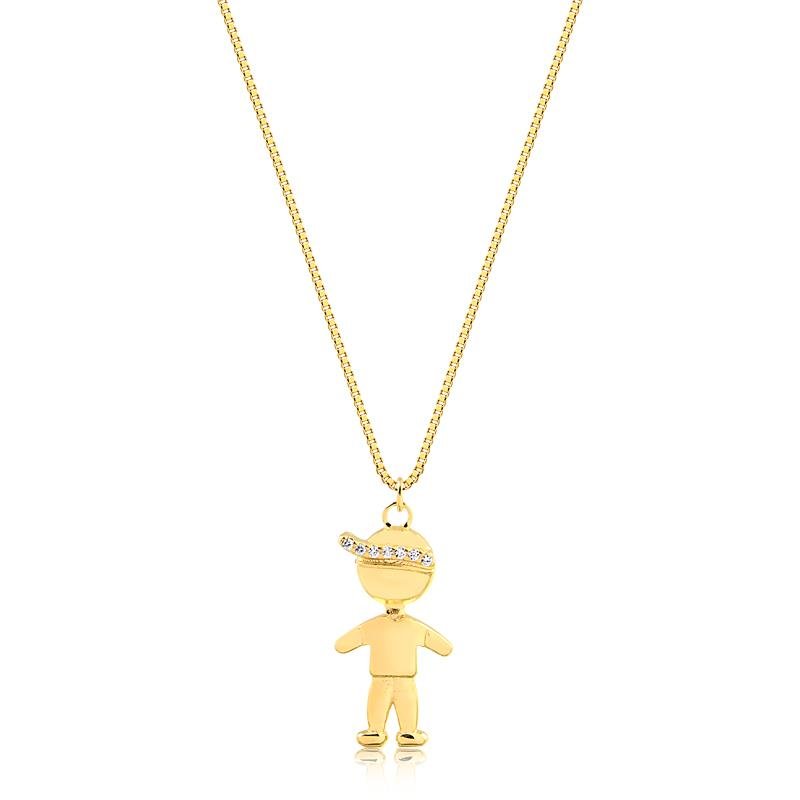 PINGENTE MENINO GRANDE COM PEDRAS DE ZIRCÔNIA FOLHEADO A OURO