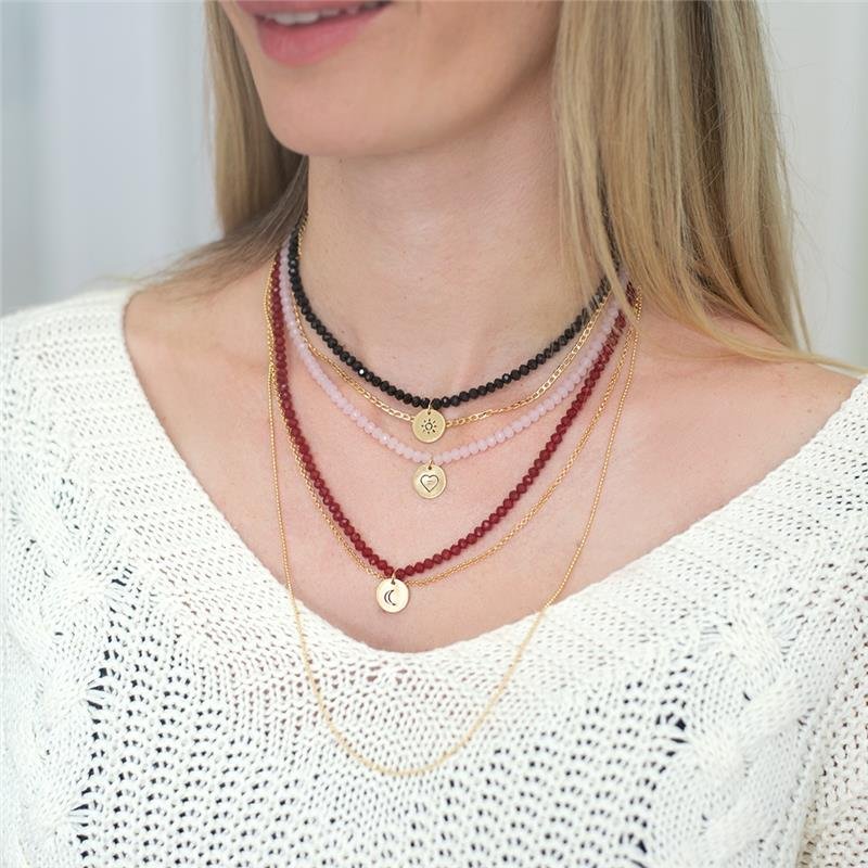 GARGANTILHA COM PEDRAS DE CRISTAL ROSA BEBÊ FOLHEADO A OURO