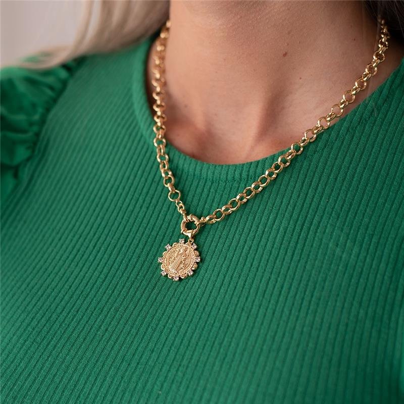 PINGENTE SÃO BENTO COM PEDRAS DE ZIRCÔNIA FOLHEADO A OURO