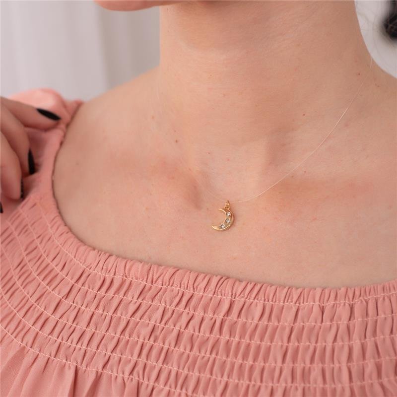 GARGANTILHA FIO DE NYLON MEIA LUA COM PONTOS DE LUZ FOLHEADO A OURO