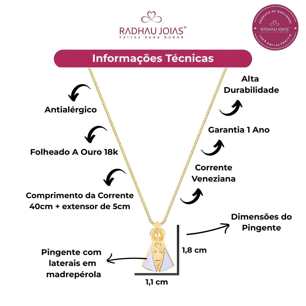Colar Nossa Senhora Aparecida Madrepérola Banhado A Ouro 18k