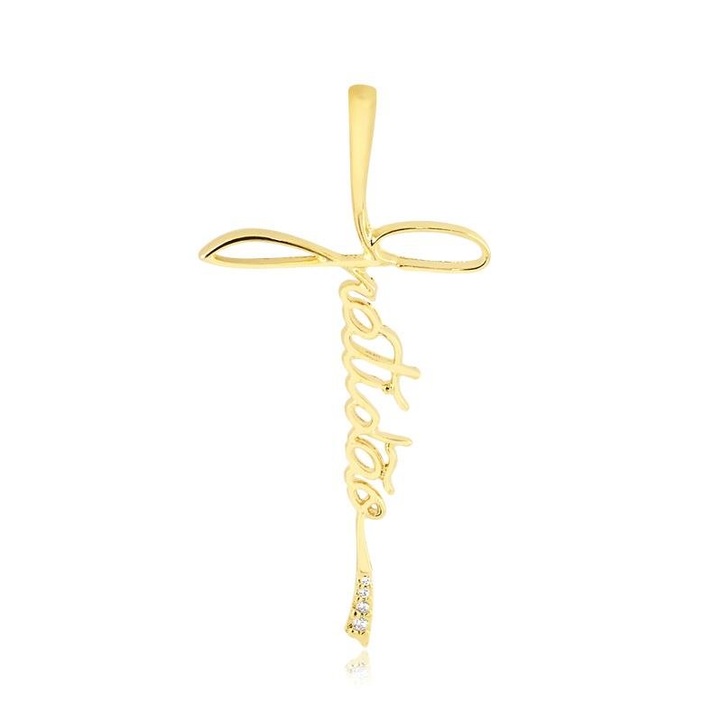 GARGANTILHA 40CM COM EXTENSOR DE 5CM COM PING ESTILIZADO GRATIDÃO COM PEDRAS DE ZIRCÔNIA FOLHEADO A OURO