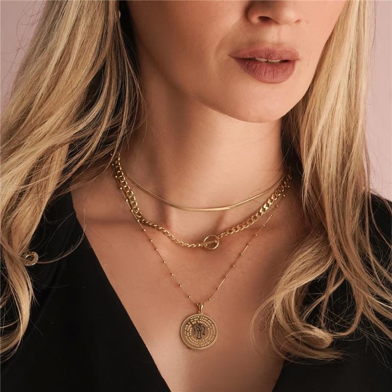 GARGANTILHA ELOS DIAMANTADOS COM FECHO ESTILO TIFFANY FOLHEADA A OURO