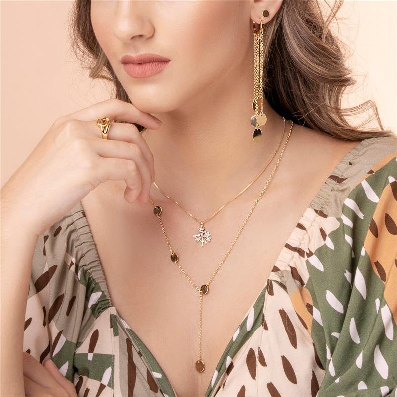 GARGANTILHA ÁRVORE DA VIDA CRAVEJADA COM ZIRCÔNIAS CRISTAL FOLHEADO A OURO