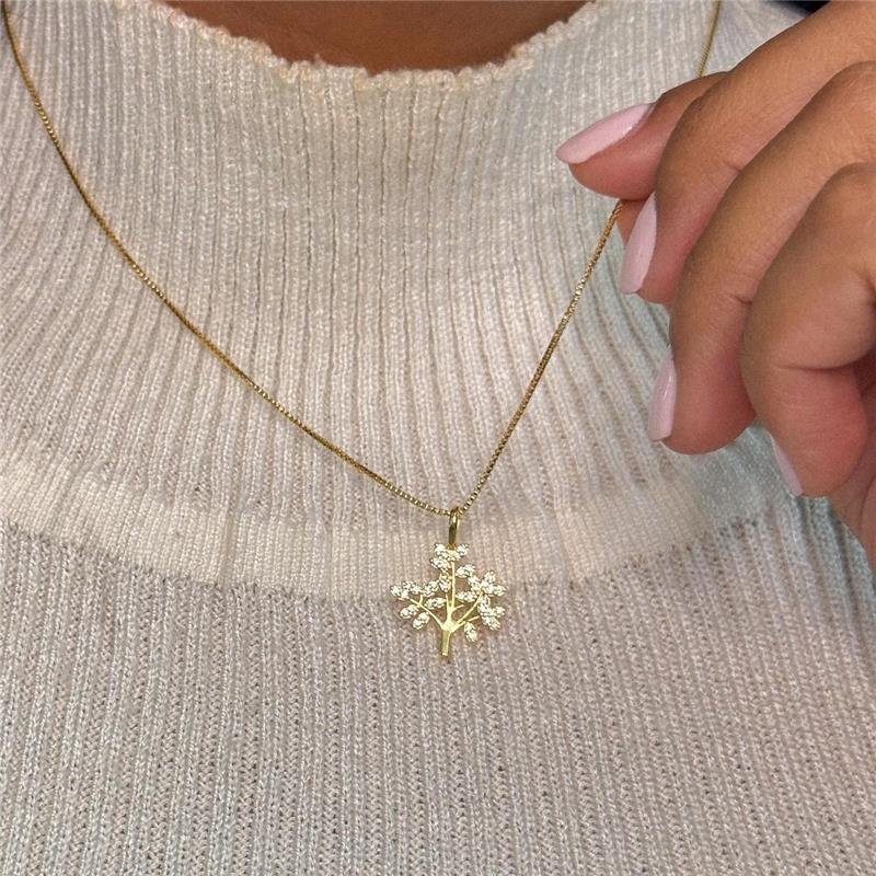 GARGANTILHA ÁRVORE DA VIDA CRAVEJADA COM ZIRCÔNIAS CRISTAL FOLHEADO A OURO