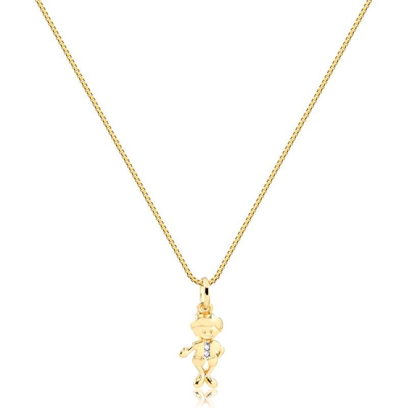 PINGENTE MENINO COM DUAS PEDRAS DE ZIRCÔNIA FOLHEADO A OURO