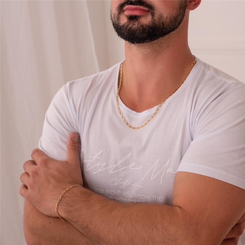 CORRENTE MASCULINA ELOS 1X1 1,05MM FOLHEADA A OURO