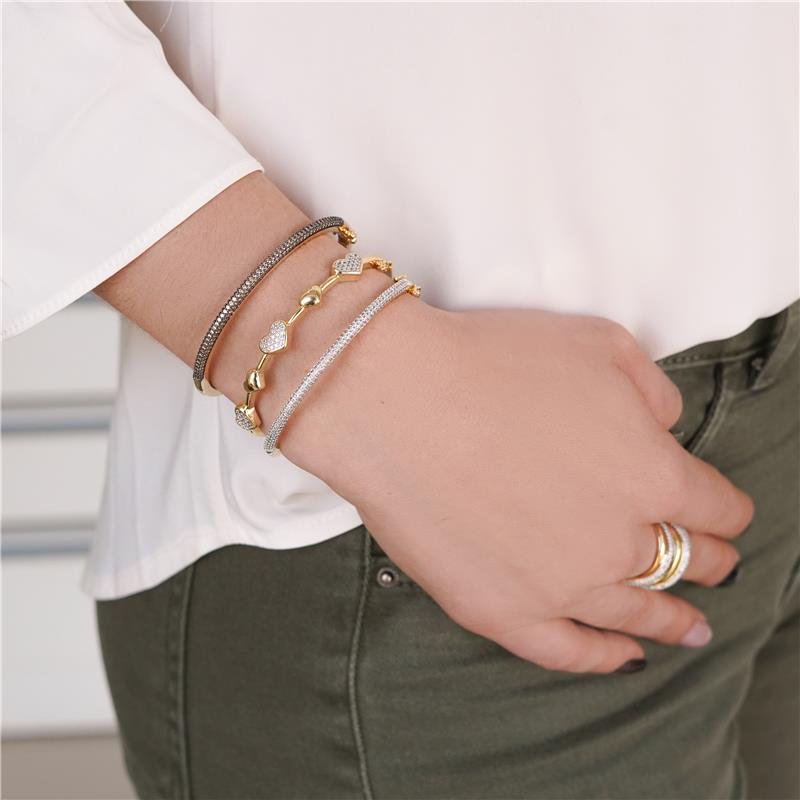BRACELETE ESTREITO CRAVEJADO DE PEDRAS DE ZIRCONIAS FOLHEADO A OURO