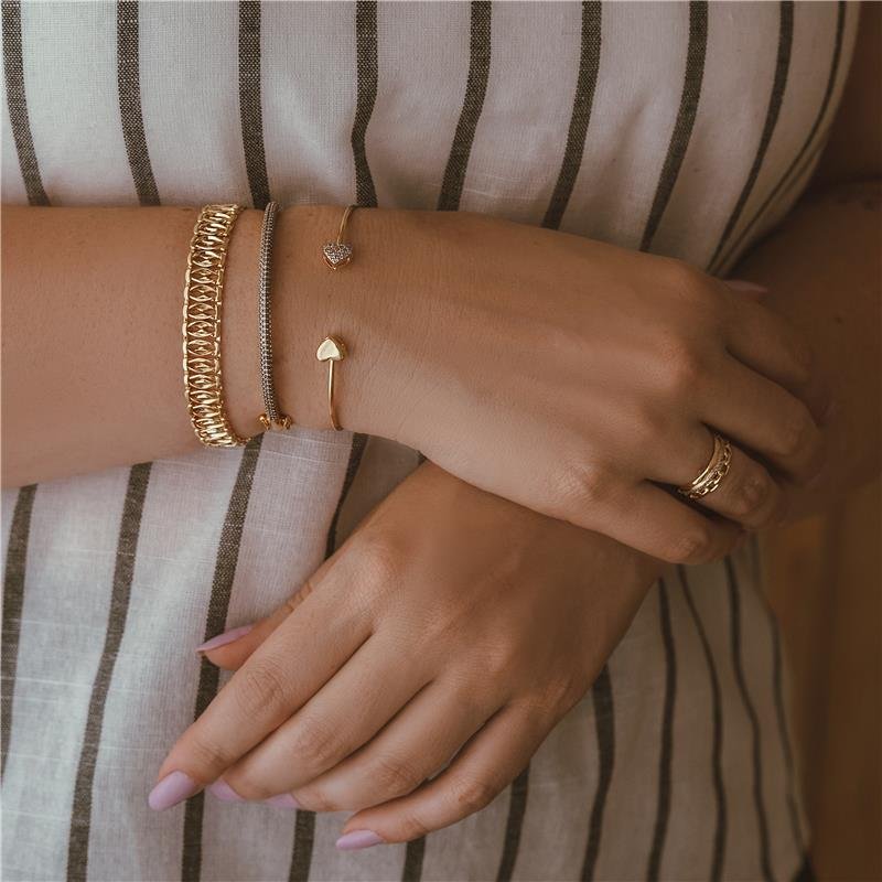 BRACELETE ESTREITO CRAVEJADO DE PEDRAS DE ZIRCONIAS FOLHEADO A OURO