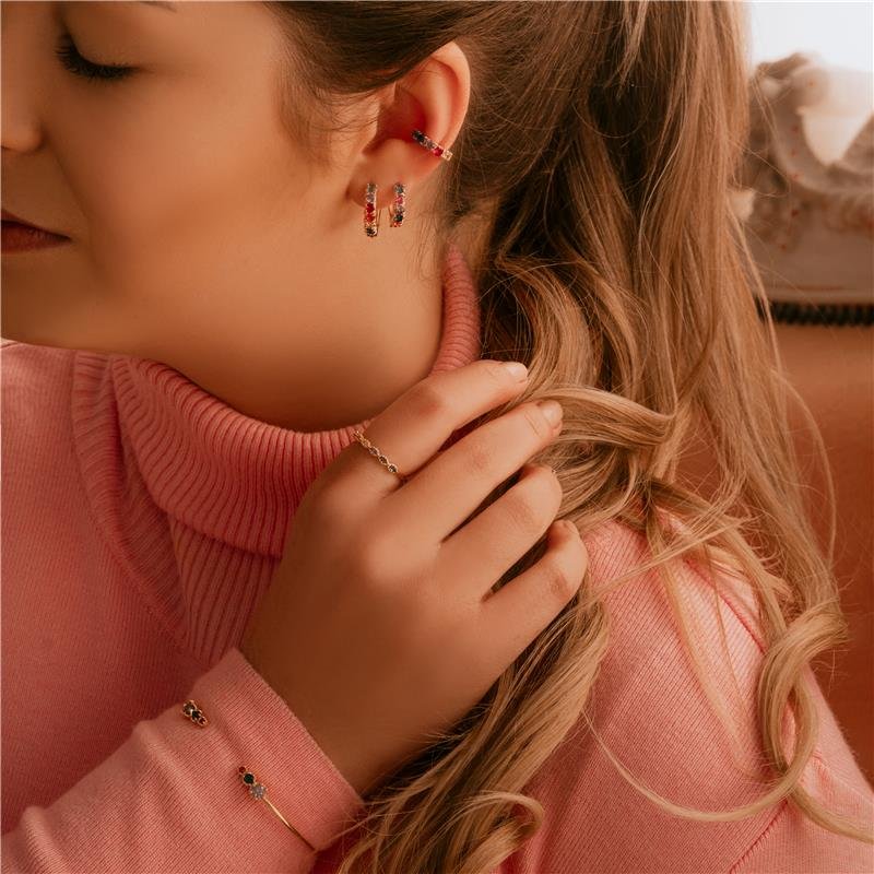 BRACELETE LISO AJUSTÁVEL COM ZIRCÔNIAS MULTICOLOR FOLHEADO A OURO