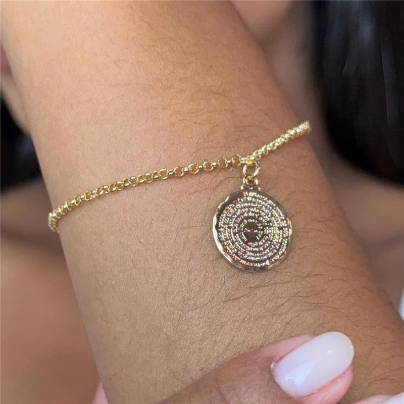 PULSEIRA ELO PORTUGUÊS COM PING PAI NOSSO FOLHEADA A OURO