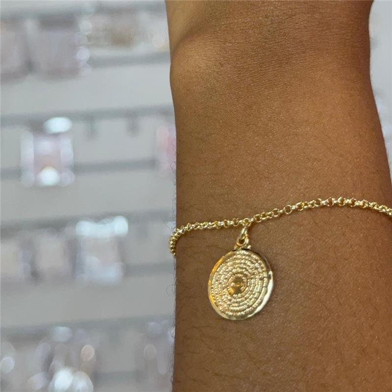 PULSEIRA ELO PORTUGUÊS COM PING PAI NOSSO FOLHEADA A OURO