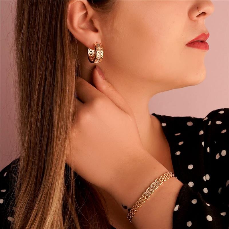 PULSEIRA ENCAIXADA COM PEDRAS DE ZIRCÔNIA E FECHO GAVETA FOLHEADA A OURO